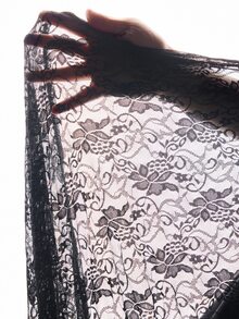 Écloséra Curve Đầm nữ size lớn thanh lịch lãng mạn họa tiết thiên văn phối ren Pháp cổ chữ V đính tua rua tay dài, dáng A tôn dáng, màu đen cho tiệc trang trọng mùa thu - màu đen - Xem 8