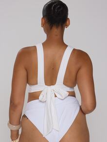 MUSERA Celana Bikini Ukuran Besar Warna Putih dengan Detail Silang di Bagian Depan, Kasual Musim Panas, Busana Filipina Sederhana untuk Sehari-hari, Pergi Keluar, Pesta, Pantai - Putih - View 4