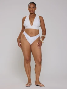 MUSERA Celana Bikini Ukuran Besar Warna Putih dengan Detail Silang di Bagian Depan, Kasual Musim Panas, Busana Filipina Sederhana untuk Sehari-hari, Pergi Keluar, Pesta, Pantai - Putih - View 5