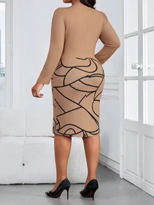 SHEIN Lady CURVE Gaun Kasual Harian Wanita Ukuran Plus dengan Motif Blok Warna untuk Musim Panas dan Perjalanan Musim Gugur - MultiWarna - View 2