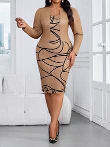SHEIN Lady CURVE Gaun Kasual Harian Wanita Ukuran Plus dengan Motif Blok Warna untuk Musim Panas dan Perjalanan Musim Gugur - MultiWarna - View 6