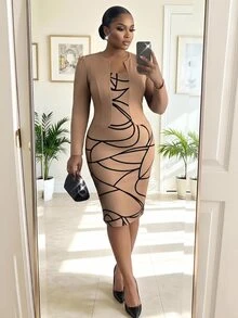 SHEIN Lady CURVE Gaun Kasual Harian Wanita Ukuran Plus dengan Motif Blok Warna untuk Musim Panas dan Perjalanan Musim Gugur - MultiWarna - View 1