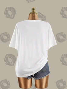 Betty Boop x SHEIN Plus Size Women's Leopard Print Letter Graphic Crew Neck Short Sleeve T-Shirt - White - View 4