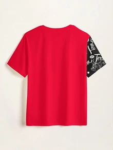 TOM & JERRY X SHEIN Men's Letter & Cartoon Print Crew Neck Short Sleeve Casual T-Shirt - White - View 4