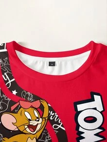 TOM & JERRY X SHEIN Men's Letter & Cartoon Print Crew Neck Short Sleeve Casual T-Shirt - White - View 5