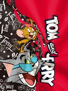 TOM & JERRY X SHEIN Men's Letter & Cartoon Print Crew Neck Short Sleeve Casual T-Shirt - White - View 7