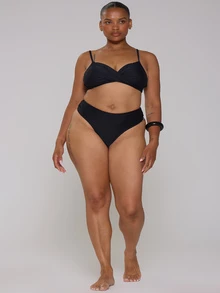 MUSERA Curve Black Ruched Side Detail Bikini Bottoms - Black - View 5