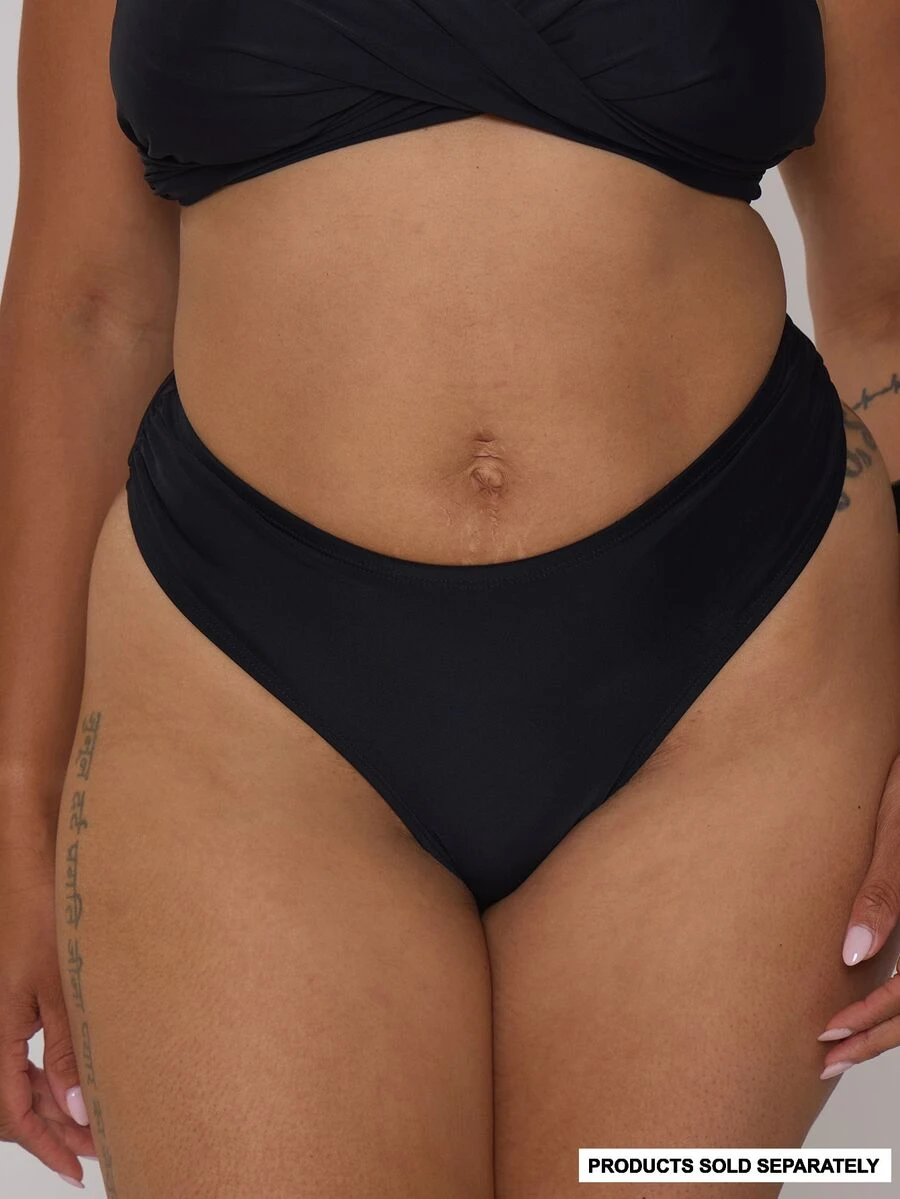 MUSERA Curve Black Ruched Side Detail Bikini Bottoms - Black - View 1