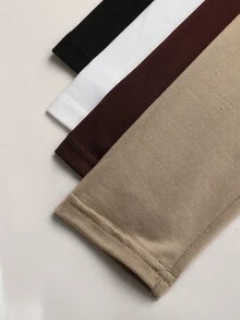SHEIN Girlism Kids Tween Girls All-Match Versatile Casual Crew Neck Ruched Long Sleeve T-Shirt 4pcs Set School Khaki Brown White Black Autumn/Fall,Y2k - Multicolor - View 5