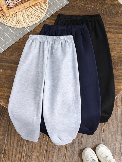 SHEIN 3pcs/Set Young Boy Casual Elastic Waist Fleece Sweatpants, Kids Joggers All-Match Multi-Pack, Autumn/Winter