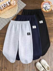 SHEIN 3件組男童休閒彈性腰抓絨運動長褲，兒童慢跑褲百搭多件裝，秋冬款 - 彩色 - 查看 7