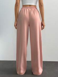 SHEIN Cottnline Women Mid Waist Wide Leg Sweatpants - Baby Pink - View 2