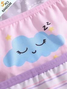 SHEIN 【5件隨機】女童幼兒內褲套組，可愛獨角獸、雲朵、紫色嬰兒粉白色花卉印花，柔軟光滑針織布料，冬季款 - 彩色 - 查看 7