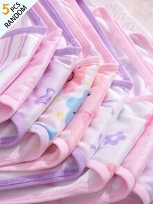 SHEIN 【5件隨機】女童幼兒內褲套組，可愛獨角獸、雲朵、紫色嬰兒粉白色花卉印花，柔軟光滑針織布料，冬季款 - 彩色 - 查看 8