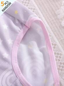 SHEIN 【5件隨機】女童幼兒內褲套組，可愛獨角獸、雲朵、紫色嬰兒粉白色花卉印花，柔軟光滑針織布料，冬季款 - 彩色 - 查看 6