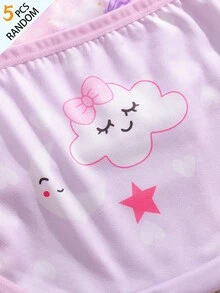 SHEIN 【5件隨機】女童幼兒內褲套組，可愛獨角獸、雲朵、紫色嬰兒粉白色花卉印花，柔軟光滑針織布料，冬季款 - 彩色 - 查看 5