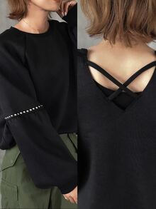 FRIFUL Women's Raglan Long Sleeve Crew Neck Loose Casual Sweatshirt Holiday Night Black Autumn Vacation - Black - View 1