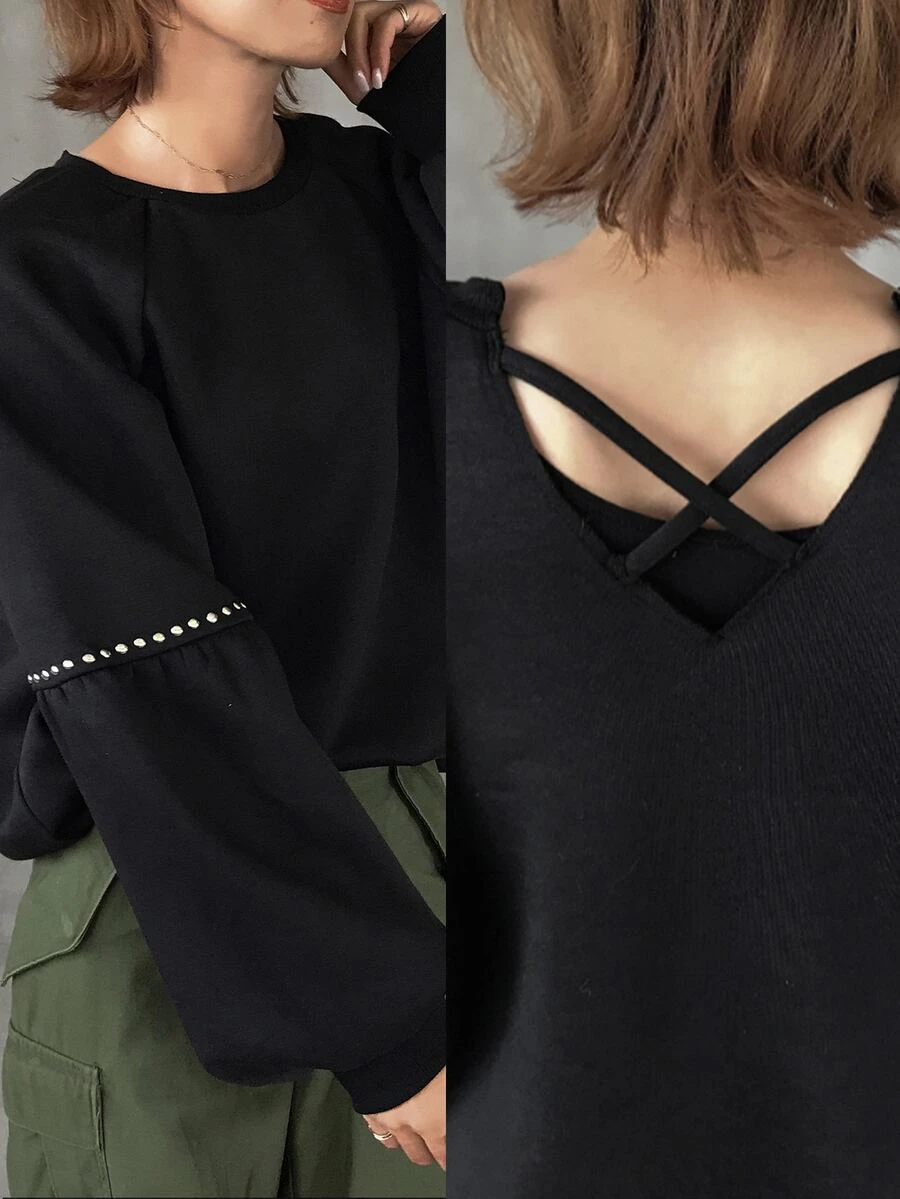 FRIFUL Women's Raglan Long Sleeve Crew Neck Loose Casual Sweatshirt Holiday Night Black Autumn Vacation - Black - View 1