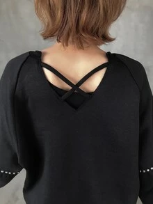 FRIFUL Women's Raglan Long Sleeve Crew Neck Loose Casual Sweatshirt Holiday Night Black Autumn Vacation - Black - View 4