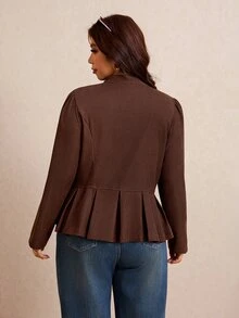 Elaquor Plus Size Women's Long Sleeve Button Design Pleated Hem Casual Jacket Fall - Chocolate Brown - View 3