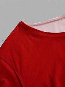 SHEIN EZwear 休閒極簡蜘蛛大肚印花不對稱落肩短袖寬鬆女款T恤 - 白色 - 查看 5