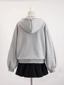 SHEIN Sparklyn 青少年女孩休閒街頭風寬鬆版型基本款運動衫外套，開學季秋季畢業大學穿搭，海軍藍秋季服飾 - 灰色 - 查看 2