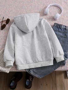 SHEIN Sparklyn Tween Girls Casual Loose Street Leopard Fluffy Hat, Five-Pointed Star Leopard Print Pattern, Hooded Sweatshirt Autumn, Warm School Grey Leopard Print - Multicolor - View 2