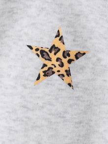 SHEIN Sparklyn Tween Girls Casual Loose Street Leopard Fluffy Hat, Five-Pointed Star Leopard Print Pattern, Hooded Sweatshirt Autumn, Warm School Grey Leopard Print - Multicolor - View 5