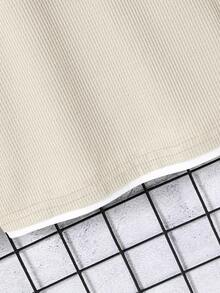 SHEIN Tween Boy Casual Loose Basic Waffle Fabric 2 In 1 T-Shirt, Suitable For Spring And Autumn Daily Commute School Beige - Beige - View 6