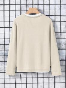 SHEIN Tween Boy Casual Loose Basic Waffle Fabric 2 In 1 T-Shirt, Suitable For Spring And Autumn Daily Commute School Beige - Beige - View 2