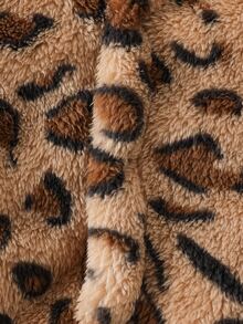 SHEIN Chaqueta casual cómoda de forro polar de doble cara con estampado de leopardo para niñas bebé, otoño - Multicolor - Ver 4