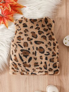 SHEIN Chaqueta casual cómoda de forro polar de doble cara con estampado de leopardo para niñas bebé, otoño - Multicolor - Ver 2