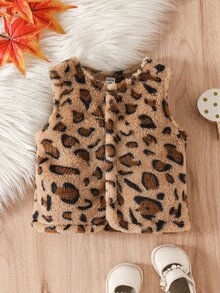 SHEIN Chaqueta casual cómoda de forro polar de doble cara con estampado de leopardo para niñas bebé, otoño - Multicolor - Ver 3
