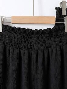 Sparklyn Tween Girls High Waist Casual Boho Streetwear Vacation Beach Travel Daily Drawstring Ruffle Hem Loose Wide Leg Long Pants Black Winter - Black - View 6
