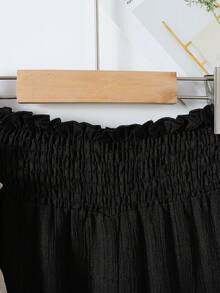 Sparklyn Tween Girls High Waist Casual Boho Streetwear Vacation Beach Travel Daily Drawstring Ruffle Hem Loose Wide Leg Long Pants Black Winter - Black - View 5