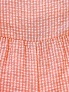 SHEIN 女童休闲度假格子泡泡袖连体裤，夏季 - 橘色 - 查看 7