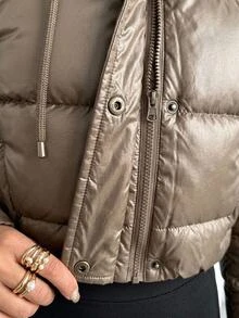 EURMUSE جاكيت منفوخ بسحاب Street Luxe – أسود نفاث، كاجوال، للارتداء اليومي، الخريف، الشتاء - بني مخاوي - مشاهدة 6