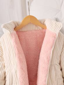 SHEIN Teen Girls Long Sleeve Solid Color Ribbed Slim Fit Short Jacket With Zipper Pockets And Stand Collar, Loose And Comfortable, Casual And Versatile - Beige - View 6