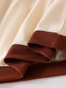 Elladie kids Tween Girls 2pcs Winter Beige Chocolate Brown Colorblock Raglan Sweatshirt Jacquard Stripe Bow Wide Leg Sweatpants Set Long Sleeve School - Black - View 9