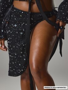 MUSERA Plus Size Beaded Crochet Tie Midi Sarong Cover Up Spring Summer Vacation Holiday Beach Gym Ibiza Festival Swim Sexy Elegant Blackwater - Black - View 1