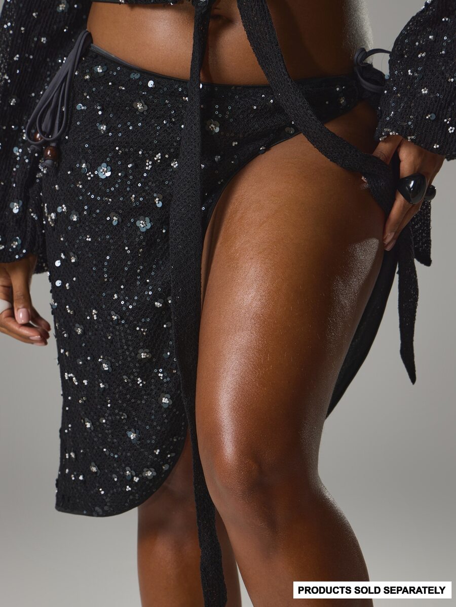 MUSERA Plus Size Beaded Crochet Tie Midi Sarong Cover Up Spring Summer Vacation Holiday Beach Gym Ibiza Festival Swim Sexy Elegant Blackwater - Black - View 1