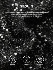 Fleurora 大尺碼女款方領亮面優雅 Eleganza 收腰派對正式禮服 秋季婚禮黑色亮片洋裝 - 黑色 - 查看 6