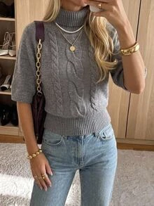 Aloruh Women's Solid Color Casual Versatile Everyday Sweater Office Brunch Light Grey Autumn - Grey - View 5
