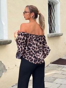 Jeta Ari Women's Leopard Print Off Shoulder Flare Sleeve Fashion Blouse - Multicolor - View 2
