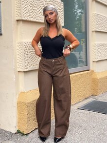 Jeta Ari Women's Pocket Tapered Casual Versatile Denim Jeans - Brown - View 5