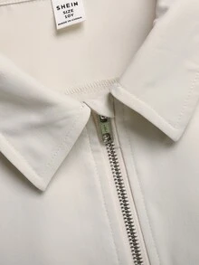 SHEIN 青少年女孩拉鍊式PU皮革夾克 - 白色 - 查看 6