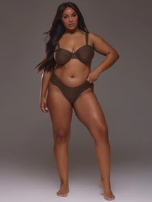 MUSERA Plus Size High Leg Bikini Bottoms Only Everyday Casual Spring Summer Vacation Holiday Essentials Resort - Chocolate Brown - View 5