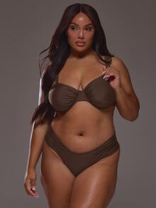 MUSERA Plus Size High Leg Bikini Bottoms Only Everyday Casual Spring Summer Vacation Holiday Essentials Resort - Chocolate Brown - View 2
