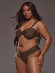 MUSERA Plus Size High Leg Bikini Bottoms Only Everyday Casual Spring Summer Vacation Holiday Essentials Resort - Chocolate Brown - View 3