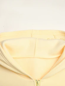 SHEIN 青少年女孩兒童休閒時尚奶油多巴胺黃色保暖內裡貼布口袋刺繡開襟運動外套與運動長褲2件套，Y2K年輕時尚套裝，適合返校與日常穿著 - 黃色 - 查看 9